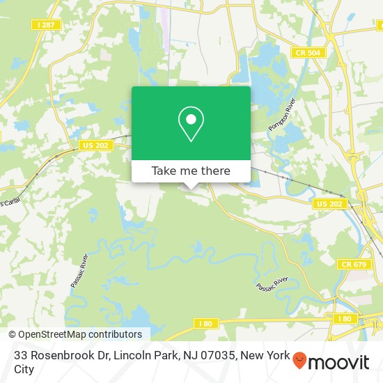 Mapa de 33 Rosenbrook Dr, Lincoln Park, NJ 07035