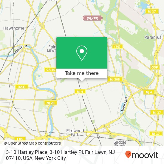 Mapa de 3-10 Hartley Place, 3-10 Hartley Pl, Fair Lawn, NJ 07410, USA