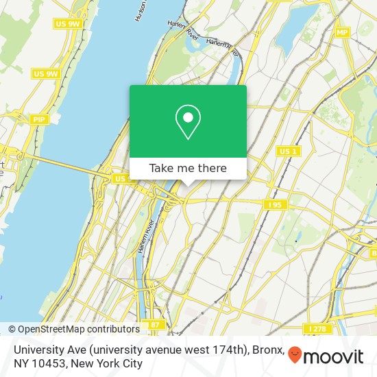 Mapa de University Ave (university avenue west 174th), Bronx, NY 10453