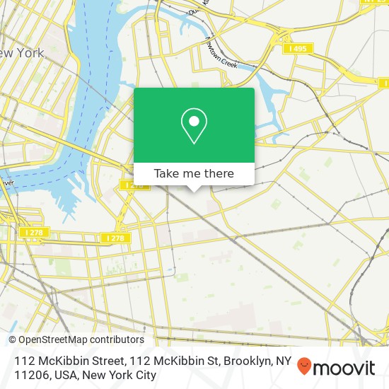 Mapa de 112 McKibbin Street, 112 McKibbin St, Brooklyn, NY 11206, USA