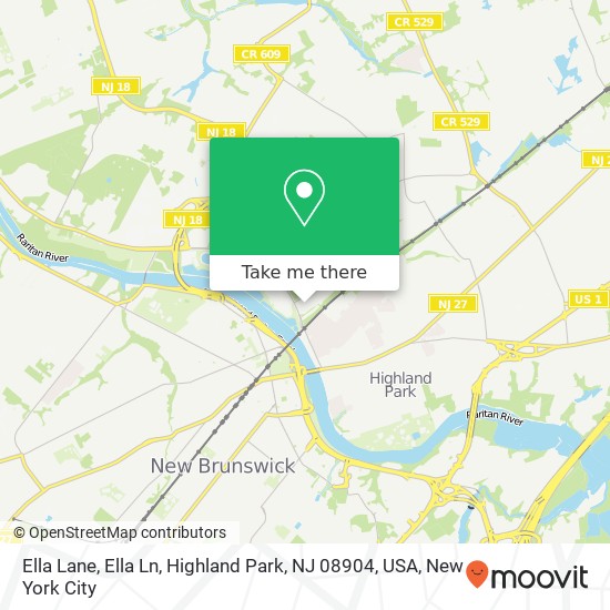 Mapa de Ella Lane, Ella Ln, Highland Park, NJ 08904, USA