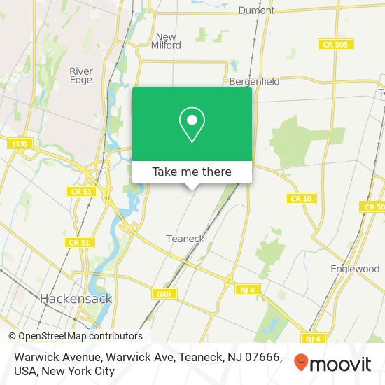 Mapa de Warwick Avenue, Warwick Ave, Teaneck, NJ 07666, USA