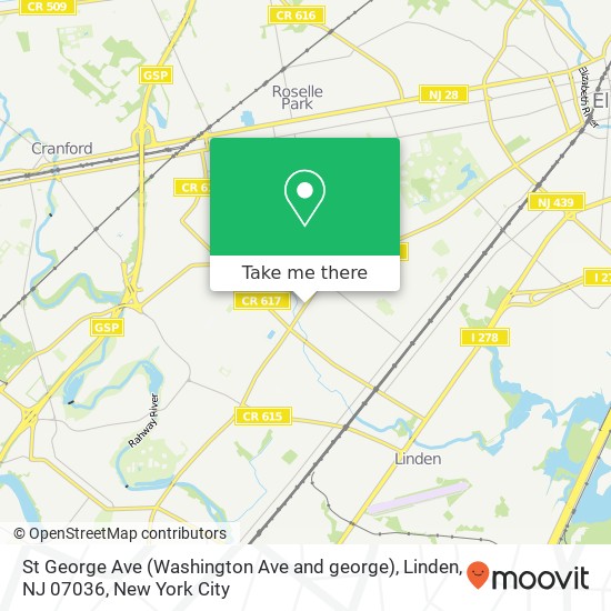 Mapa de St George Ave (Washington Ave and george), Linden, NJ 07036