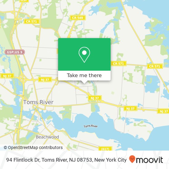Mapa de 94 Flintlock Dr, Toms River, NJ 08753