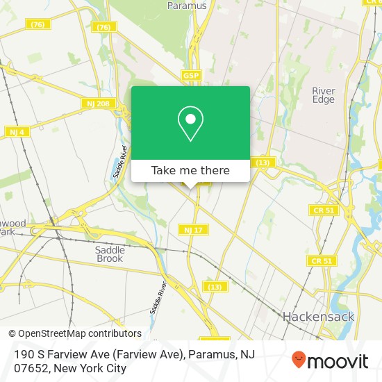 Mapa de 190 S Farview Ave (Farview Ave), Paramus, NJ 07652