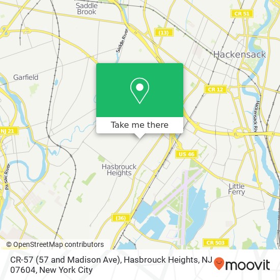 Mapa de CR-57 (57 and Madison Ave), Hasbrouck Heights, NJ 07604