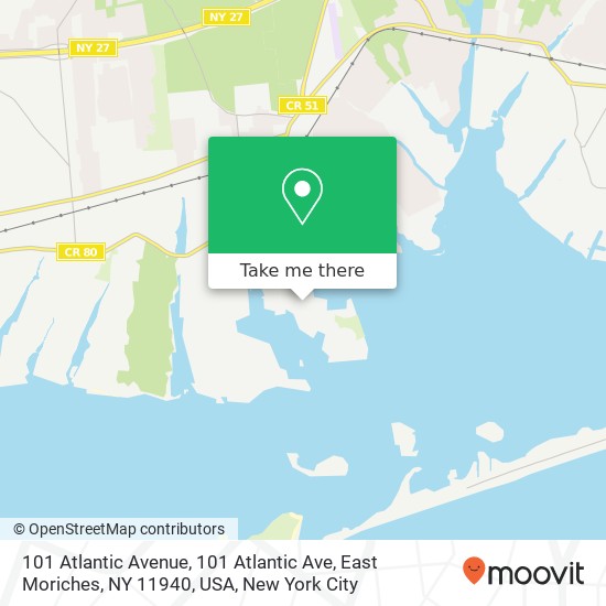 Mapa de 101 Atlantic Avenue, 101 Atlantic Ave, East Moriches, NY 11940, USA