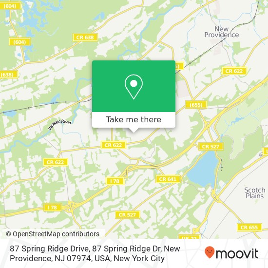 Mapa de 87 Spring Ridge Drive, 87 Spring Ridge Dr, New Providence, NJ 07974, USA