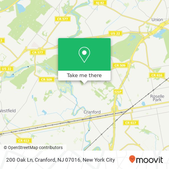 Mapa de 200 Oak Ln, Cranford, NJ 07016