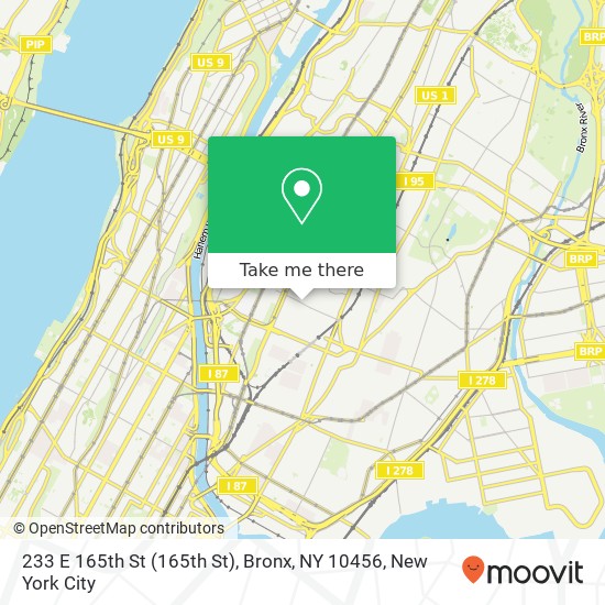 Mapa de 233 E 165th St (165th St), Bronx, NY 10456