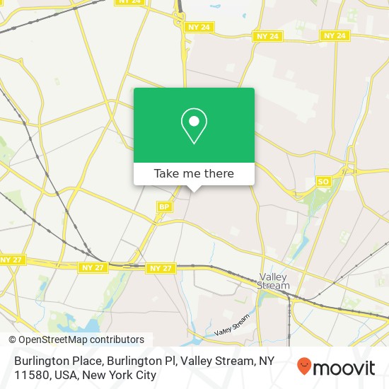 Mapa de Burlington Place, Burlington Pl, Valley Stream, NY 11580, USA