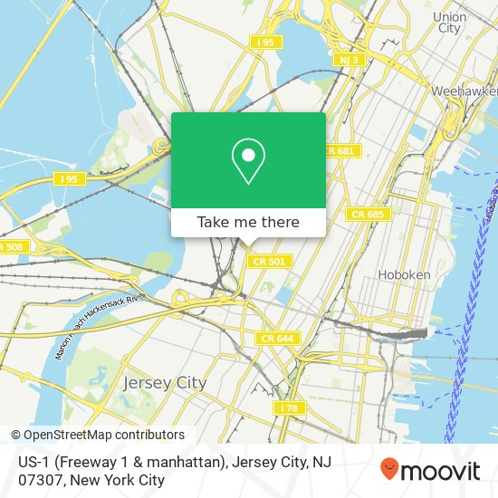 US-1 (Freeway 1 & manhattan), Jersey City, NJ 07307 map