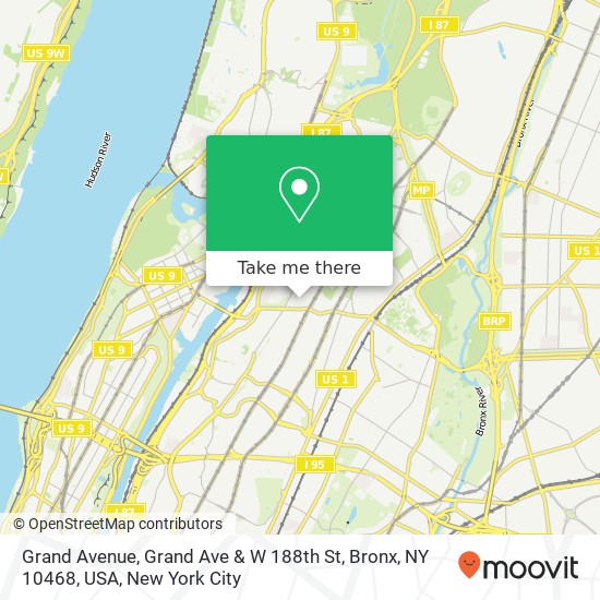 Mapa de Grand Avenue, Grand Ave & W 188th St, Bronx, NY 10468, USA