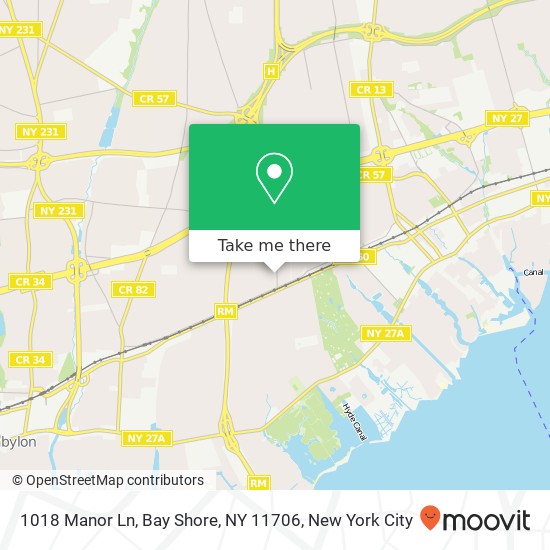 Mapa de 1018 Manor Ln, Bay Shore, NY 11706