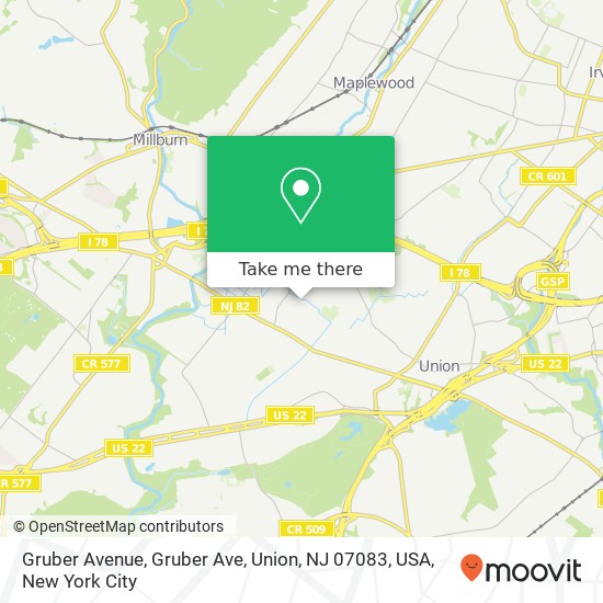 Mapa de Gruber Avenue, Gruber Ave, Union, NJ 07083, USA