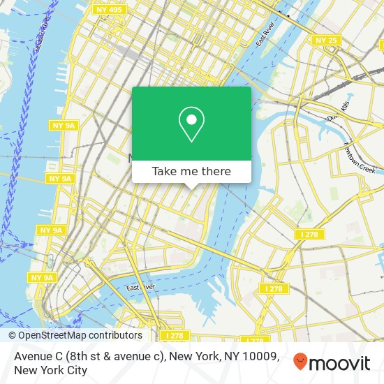 Mapa de Avenue C (8th st & avenue c), New York, NY 10009
