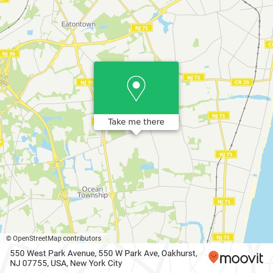 Mapa de 550 West Park Avenue, 550 W Park Ave, Oakhurst, NJ 07755, USA
