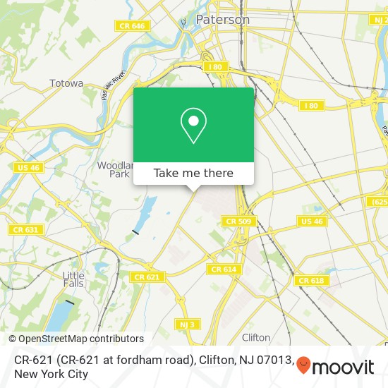 Mapa de CR-621 (CR-621 at fordham road), Clifton, NJ 07013