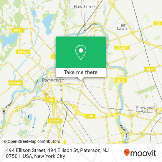 Mapa de 494 Ellison Street, 494 Ellison St, Paterson, NJ 07501, USA
