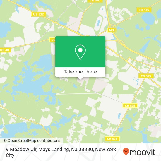 Mapa de 9 Meadow Cir, Mays Landing, NJ 08330