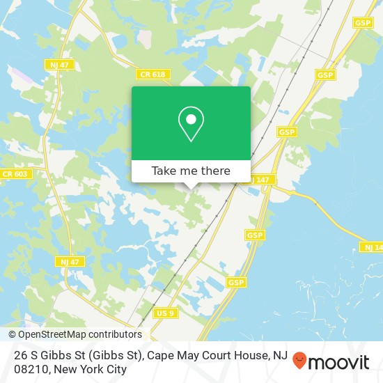 Mapa de 26 S Gibbs St (Gibbs St), Cape May Court House, NJ 08210