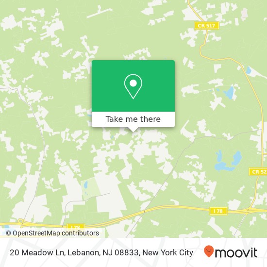 Mapa de 20 Meadow Ln, Lebanon, NJ 08833