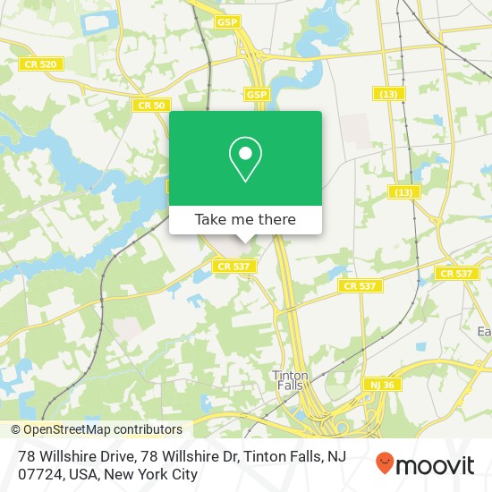 78 Willshire Drive, 78 Willshire Dr, Tinton Falls, NJ 07724, USA map