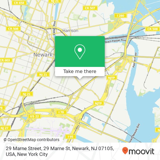 Mapa de 29 Marne Street, 29 Marne St, Newark, NJ 07105, USA