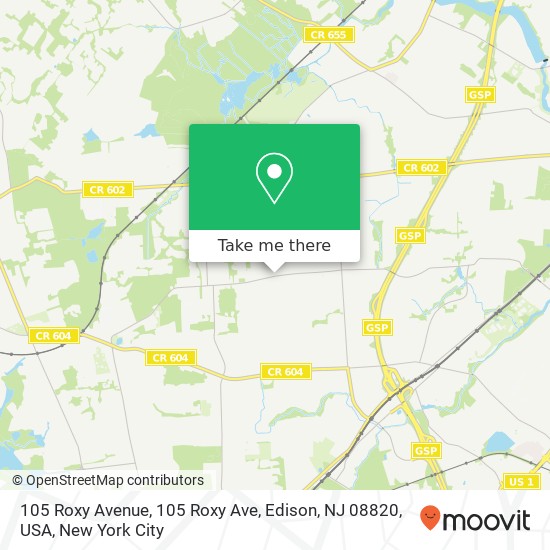 Mapa de 105 Roxy Avenue, 105 Roxy Ave, Edison, NJ 08820, USA