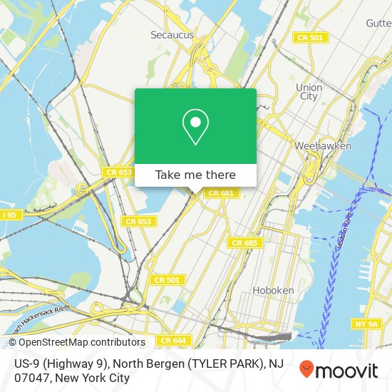 US-9 (Highway 9), North Bergen (TYLER PARK), NJ 07047 map