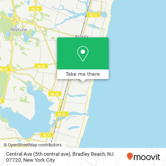 Mapa de Central Ave (5th central ave), Bradley Beach, NJ 07720