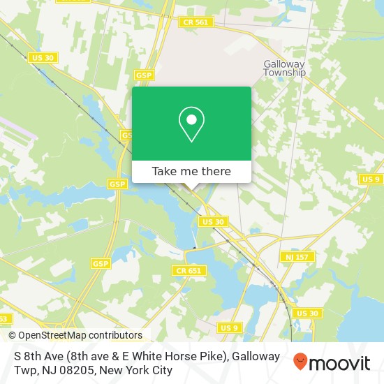 Mapa de S 8th Ave (8th ave & E White Horse Pike), Galloway Twp, NJ 08205