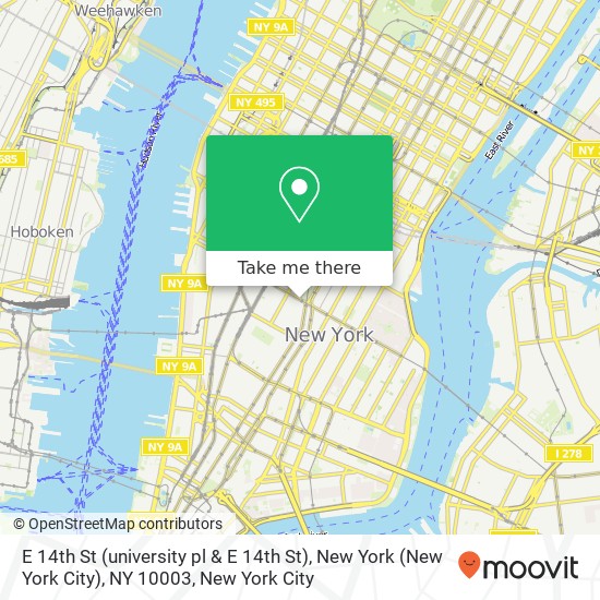Mapa de E 14th St (university pl & E 14th St), New York (New York City), NY 10003