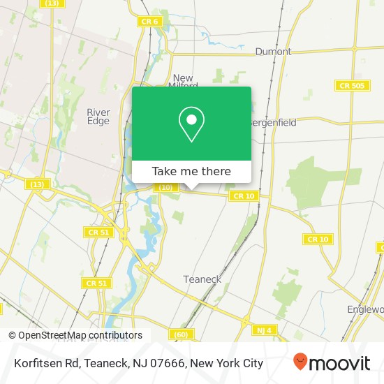 Mapa de Korfitsen Rd, Teaneck, NJ 07666