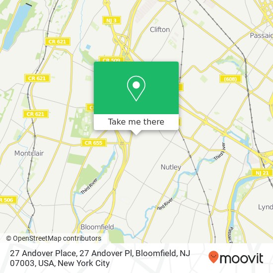 Mapa de 27 Andover Place, 27 Andover Pl, Bloomfield, NJ 07003, USA