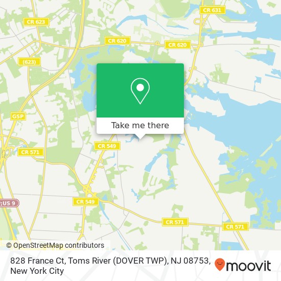 Mapa de 828 France Ct, Toms River (DOVER TWP), NJ 08753