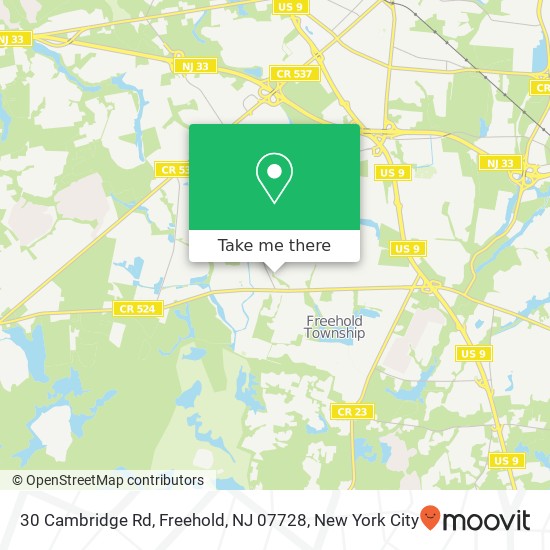 Mapa de 30 Cambridge Rd, Freehold, NJ 07728