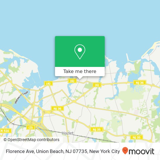 Mapa de Florence Ave, Union Beach, NJ 07735