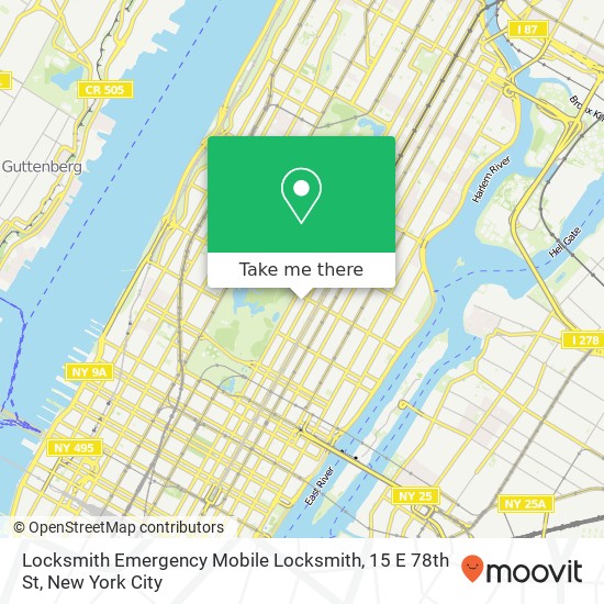 Mapa de Locksmith Emergency Mobile Locksmith, 15 E 78th St