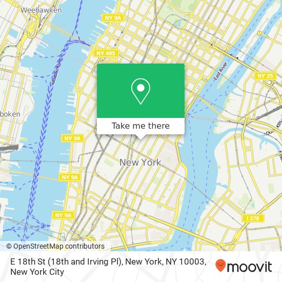 Mapa de E 18th St (18th and Irving Pl), New York, NY 10003