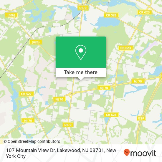 Mapa de 107 Mountain View Dr, Lakewood, NJ 08701