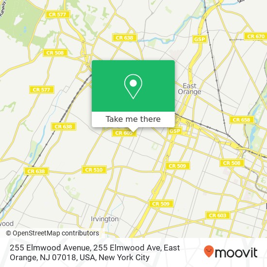255 Elmwood Avenue, 255 Elmwood Ave, East Orange, NJ 07018, USA map
