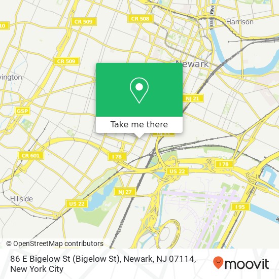 86 E Bigelow St (Bigelow St), Newark, NJ 07114 map
