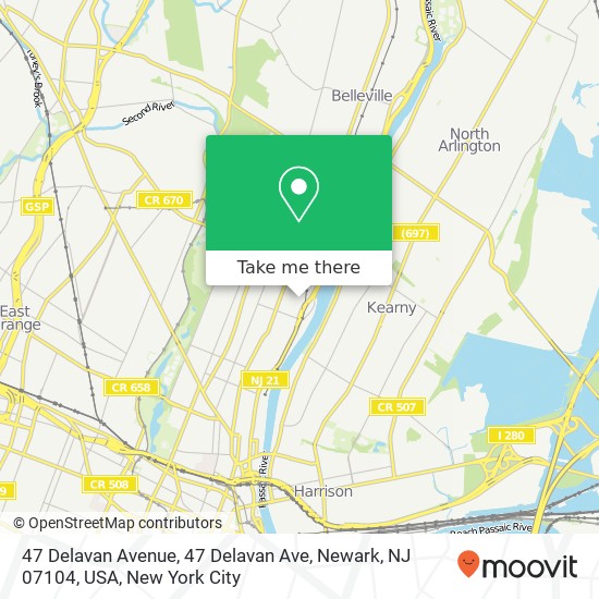 Mapa de 47 Delavan Avenue, 47 Delavan Ave, Newark, NJ 07104, USA