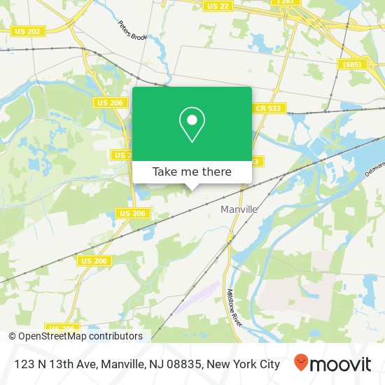 Mapa de 123 N 13th Ave, Manville, NJ 08835