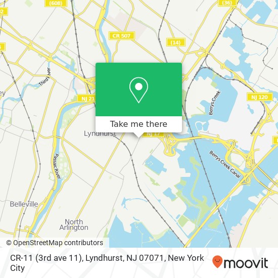 Mapa de CR-11 (3rd ave 11), Lyndhurst, NJ 07071