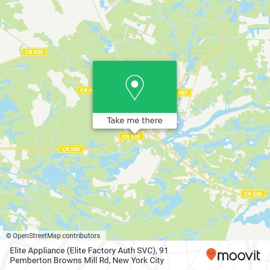 Mapa de Elite Appliance (Elite Factory Auth SVC), 91 Pemberton Browns Mill Rd