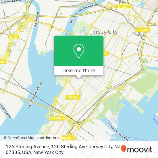 Mapa de 126 Sterling Avenue, 126 Sterling Ave, Jersey City, NJ 07305, USA