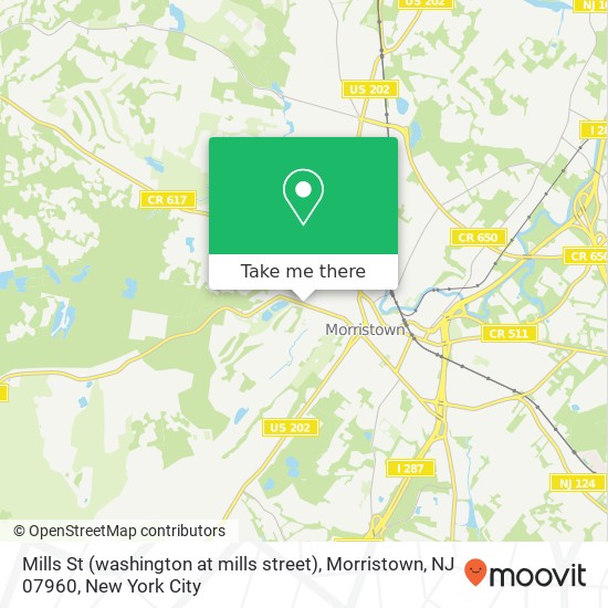 Mapa de Mills St (washington at mills street), Morristown, NJ 07960