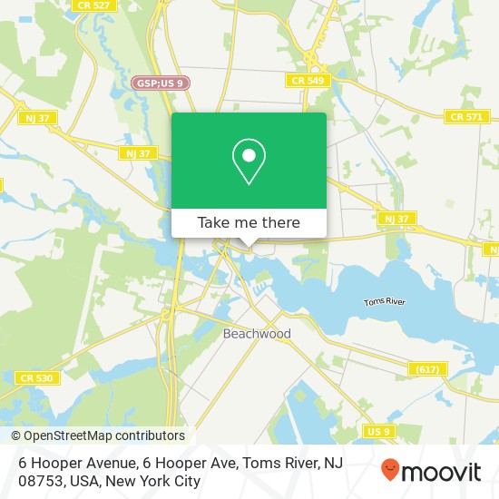 Mapa de 6 Hooper Avenue, 6 Hooper Ave, Toms River, NJ 08753, USA